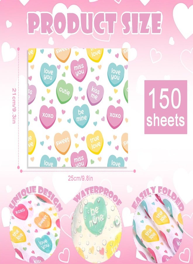 Fabllewavi 150 Sheets Valentine’s Day Conversation Heart Wax Paper Sheets for Food Deli, 9.8 x 8.3 inch Pastel Heart Greaseproof Deli Paper for Sandwich Picnic Basket Liner Valentines Anniversary Party Supplies - Image 2