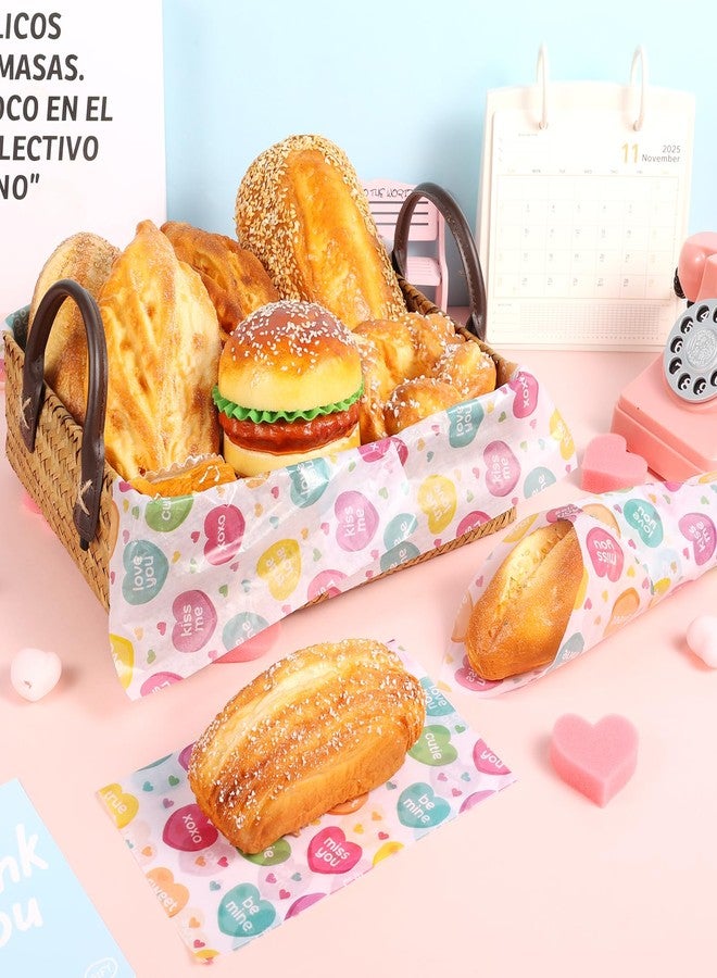 Fabllewavi 150 Sheets Valentine’s Day Conversation Heart Wax Paper Sheets for Food Deli, 9.8 x 8.3 inch Pastel Heart Greaseproof Deli Paper for Sandwich Picnic Basket Liner Valentines Anniversary Party Supplies - Image 3