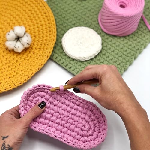Bobilon Cotton T-Shirt Yarn – 5–7 mm Jersey Ribbon for Crochet, Knitting, Macrame, DIY Crafts – 110 Yards – Soft Cotton for Bags, Baskets, Cushions – Bubble Gum - Image 5