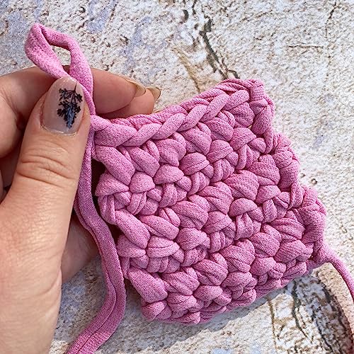Bobilon Cotton T-Shirt Yarn – 5–7 mm Jersey Ribbon for Crochet, Knitting, Macrame, DIY Crafts – 110 Yards – Soft Cotton for Bags, Baskets, Cushions – Bubble Gum - Image 4