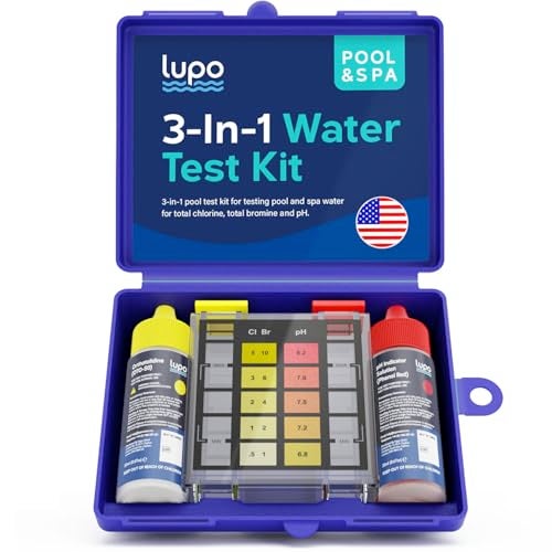 Lupo Global طقم اختبار المسبح 3 في 1 من لوبي | طقم اختبار المسبح للمسابح السكنية والمنتجعات لاختبار الكلور الكلي، البروم الكلي ودرجة الحموضة | اختبار كيميائي للمسبح للاختبار السريع والدقيق لمياه المسبح في المنزل - Image 1