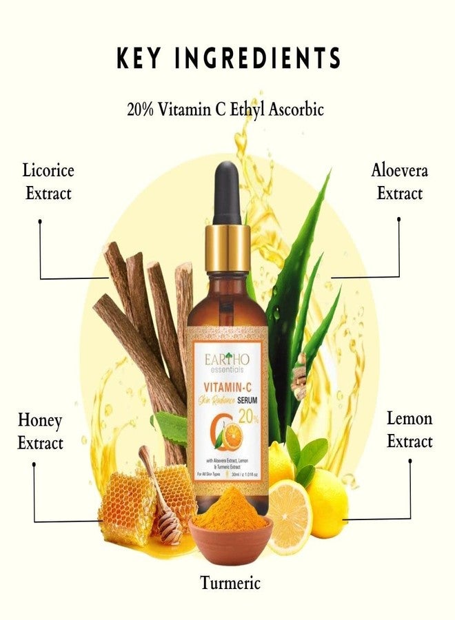 Eartho Essentials 20% Vitamin C Skin Radiance Ayurvedic Serum with Turmeric and Aloevera Extracts for Face Brightening and Glowing Skin with Vitamin E, 30 ML - Image 3