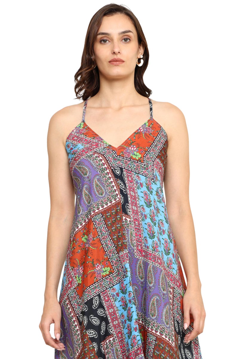 Yash Gallery Women's Polyester Patch Digital Printed Maxi Dress V-Neck Summer Boho Dress (Multi, XL) Multicolour - Image 5