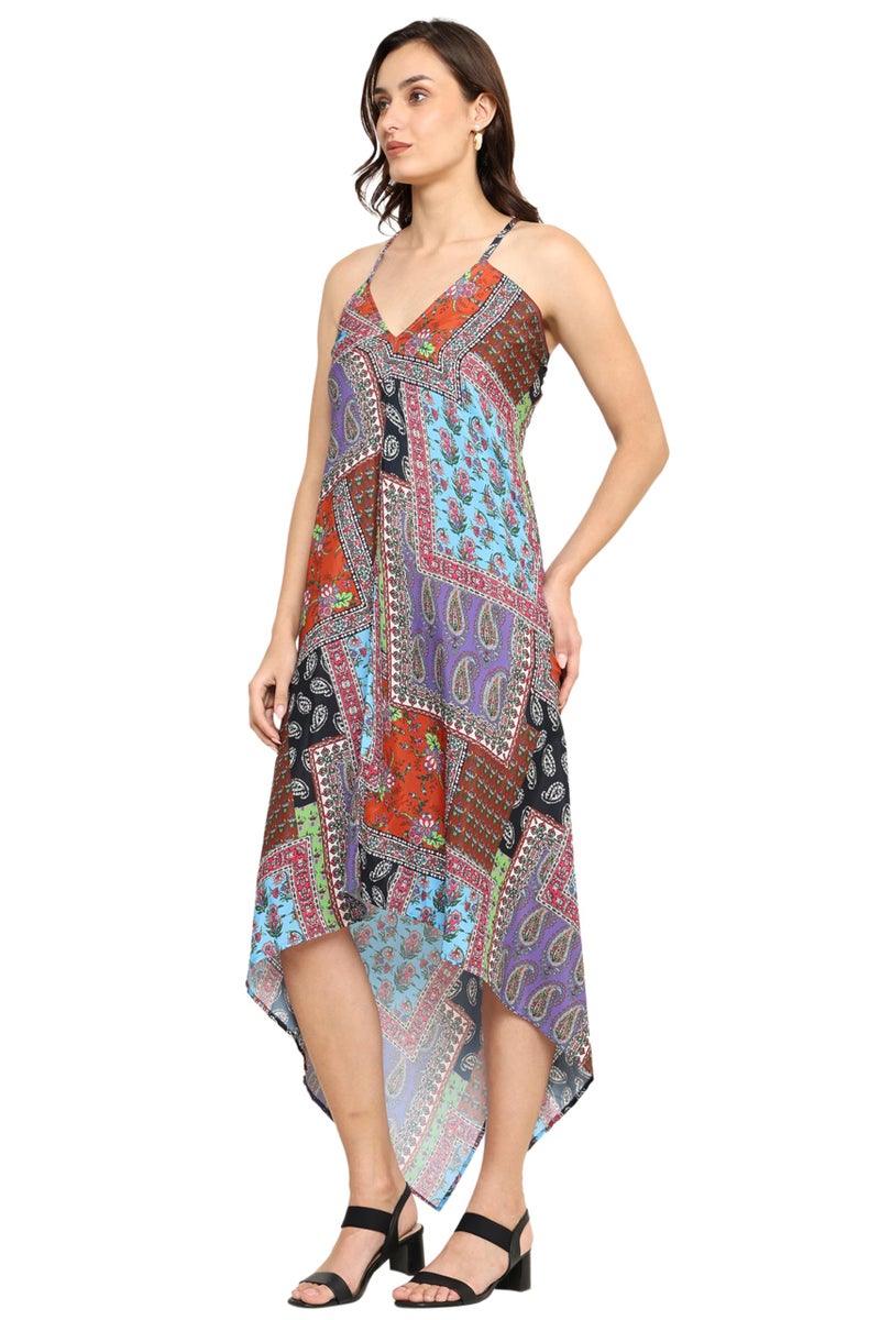 Yash Gallery Women's Polyester Patch Digital Printed Maxi Dress V-Neck Summer Boho Dress (Multi, XL) Multicolour - Image 2
