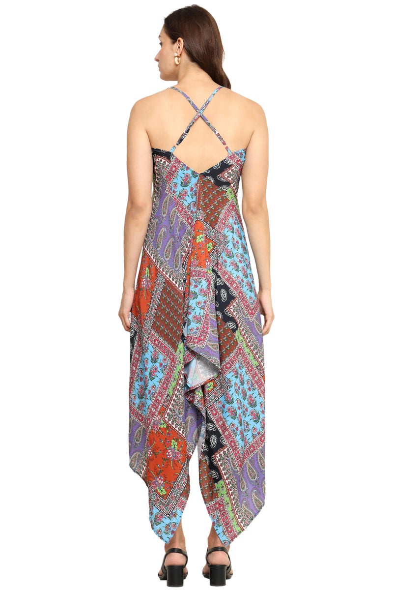 Yash Gallery Women's Polyester Patch Digital Printed Maxi Dress V-Neck Summer Boho Dress (Multi, XL) Multicolour - Image 4