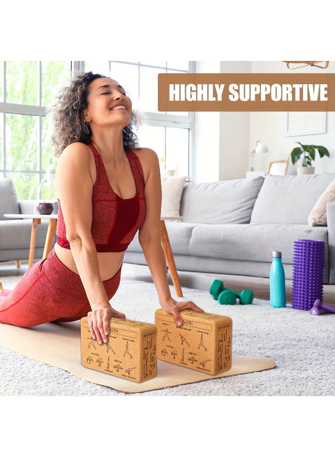 M MIAOYAN Printed High Density Natural Cork Yoga Block, Non-Slip Yoga Brick with Illustrated Yoga Poses Guide for Beginner Stretch Support - Image 5