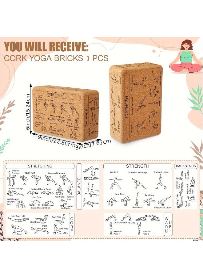 M MIAOYAN Printed High Density Natural Cork Yoga Block, Non-Slip Yoga Brick with Illustrated Yoga Poses Guide for Beginner Stretch Support - Image 4