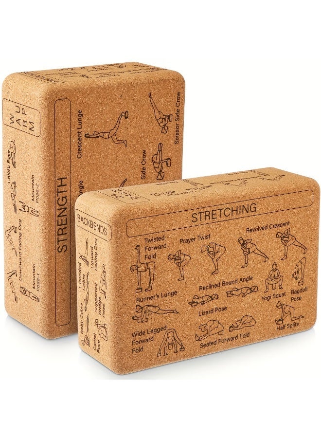 M MIAOYAN Printed High Density Natural Cork Yoga Block, Non-Slip Yoga Brick with Illustrated Yoga Poses Guide for Beginner Stretch Support - Image 1