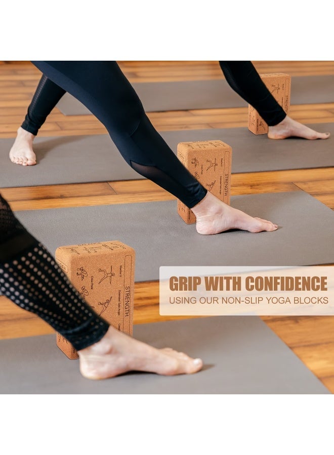 M MIAOYAN Printed High Density Natural Cork Yoga Block, Non-Slip Yoga Brick with Illustrated Yoga Poses Guide for Beginner Stretch Support - Image 3