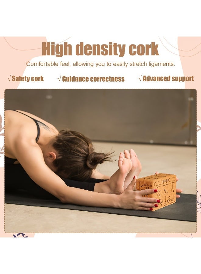 M MIAOYAN Printed High Density Natural Cork Yoga Block, Non-Slip Yoga Brick with Illustrated Yoga Poses Guide for Beginner Stretch Support - Image 2