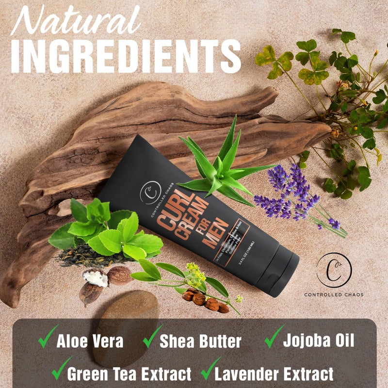 Controlled Chaos كريم تجعيد الشعر للرجال من Controlled Chaos - كريم تصفيف للشعر المموج والمجعد مع زبدة الشيا، زيت الجوجوبا، زيت جوز الهند، يضيف نعومة، مضاد للتجاعيد، كريم تجعيد خالي من الكبريتات (3.4 أونصة) - Image 3