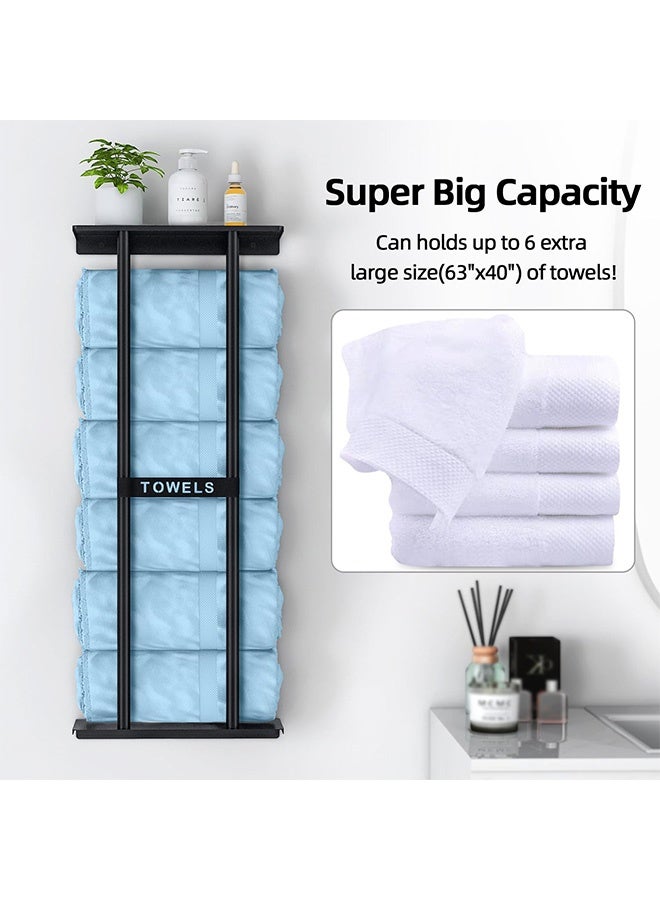 Peachjoy Bathroom Towel Storage Rack, Towel Racks for Bathroom Wall Mounted 30 inch with Shelf Can Holds 6 Large Towels, Wall Towel Rack for Rolled Towels, Black - Image 3