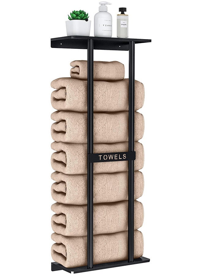 Peachjoy Bathroom Towel Storage Rack, Towel Racks for Bathroom Wall Mounted 30 inch with Shelf Can Holds 6 Large Towels, Wall Towel Rack for Rolled Towels, Black - Image 1
