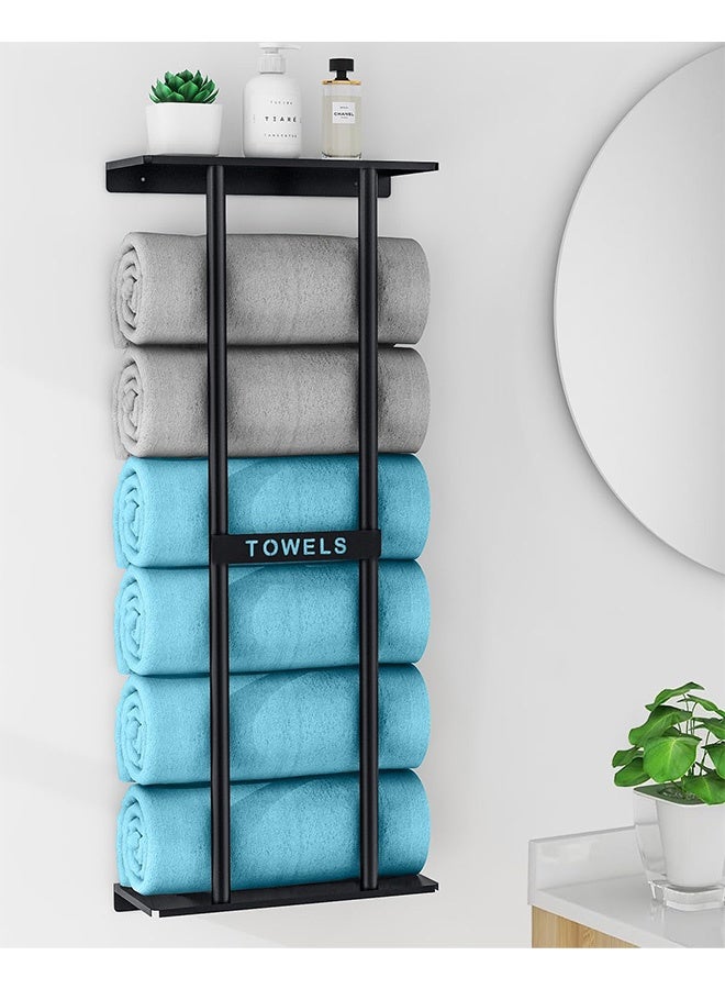 Peachjoy Bathroom Towel Storage Rack, Towel Racks for Bathroom Wall Mounted 30 inch with Shelf Can Holds 6 Large Towels, Wall Towel Rack for Rolled Towels, Black - Image 2