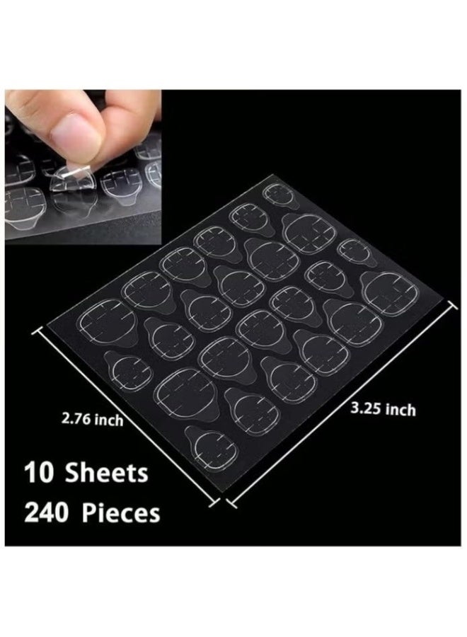 FCB 240Pcs False Nail Adhesive Tabs - Ultra-Thin Waterproof Double-Sided Nail Glue Stickers for Press-on Nails, 10 Sheets, Clear - Image 3