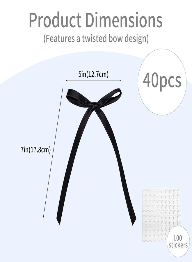 CNYMANY 40 Pcs Black Bows, CNYMANY 5x7 Inch Satin Ribbon Bows for Cake with Double-Sided Tape, Cute Twist Tie Bow for DIY Gift Wrapping Balloons Birthday Decorations Treat Bags - Image 2