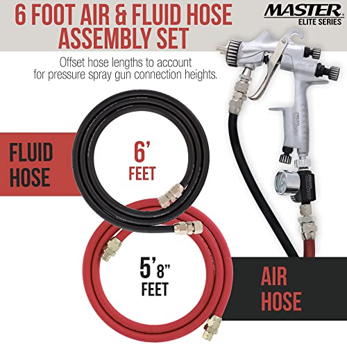 Master Airbrush Master Elite Series 6 Foot Air and Fluid Hose Assembly Set with Fittings for Spray Guns, Paint Pressure Pot Tanks, Professional Heavy Duty - Air 3/8" NPS, 5/16" ID & Fluid Hose 1/4" NPS, 1/4" ID - Image 2