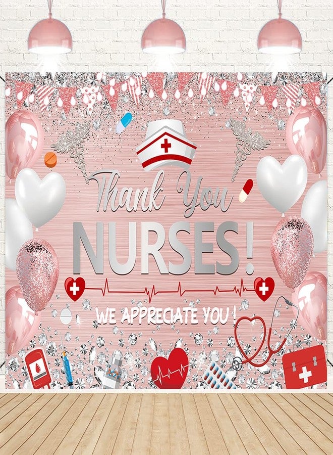 CINRAY Thank You Nurses Backdrop 8x6FT Nurse Appreciation Week Banner 2025 Nurses Day Decorations Background for Nurse Graduation Party Supplies Photo Props - Image 1