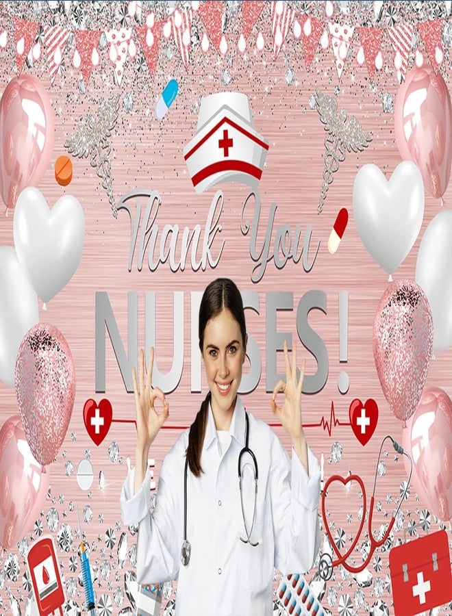 CINRAY Thank You Nurses Backdrop 8x6FT Nurse Appreciation Week Banner 2025 Nurses Day Decorations Background for Nurse Graduation Party Supplies Photo Props - Image 3