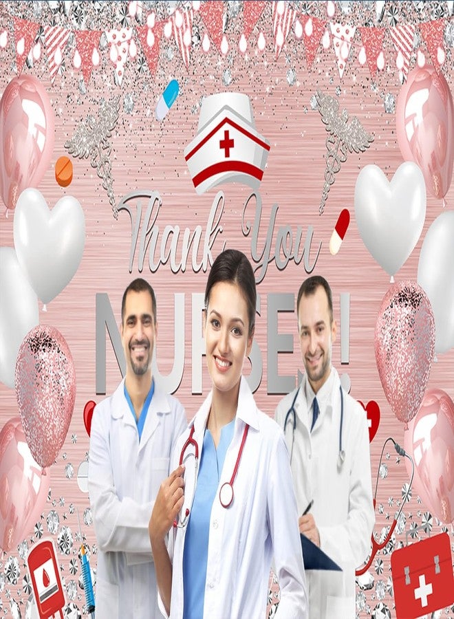 CINRAY Thank You Nurses Backdrop 8x6FT Nurse Appreciation Week Banner 2025 Nurses Day Decorations Background for Nurse Graduation Party Supplies Photo Props - Image 5