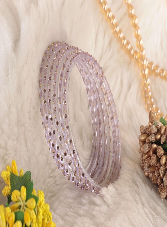 STYOLLO by LAVAZZA Stylish Glass Bangles Studded With Chand Shape Crystal Beads & Zircon Gemstone| wedding party Bangles | Women's Bangles 2.8 | bangal for women-(ABS1-Chand-Lavender-2.8) - Image 4