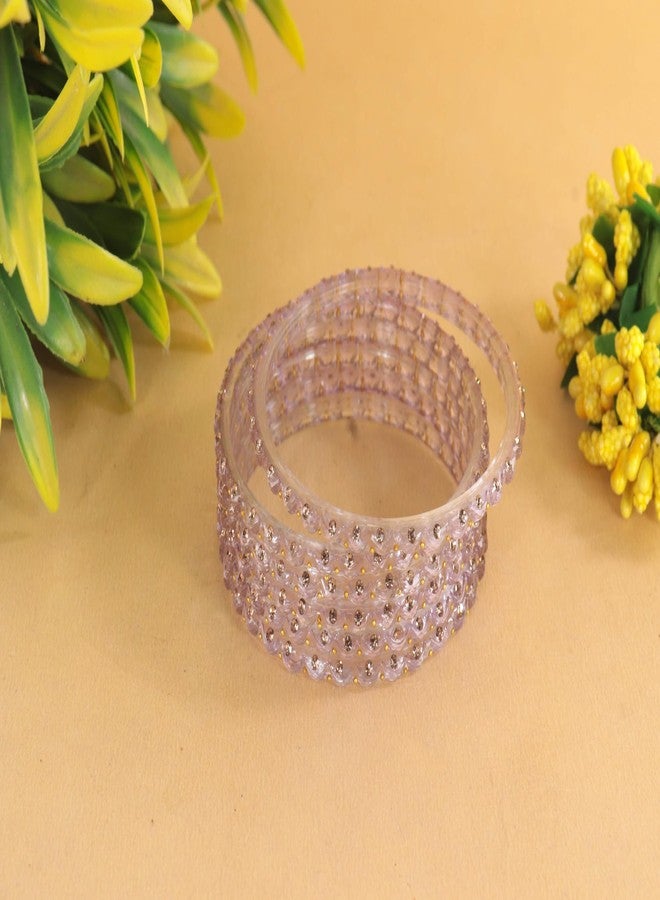 STYOLLO by LAVAZZA Stylish Glass Bangles Studded With Chand Shape Crystal Beads & Zircon Gemstone| wedding party Bangles | Women's Bangles 2.8 | bangal for women-(ABS1-Chand-Lavender-2.8) - Image 5