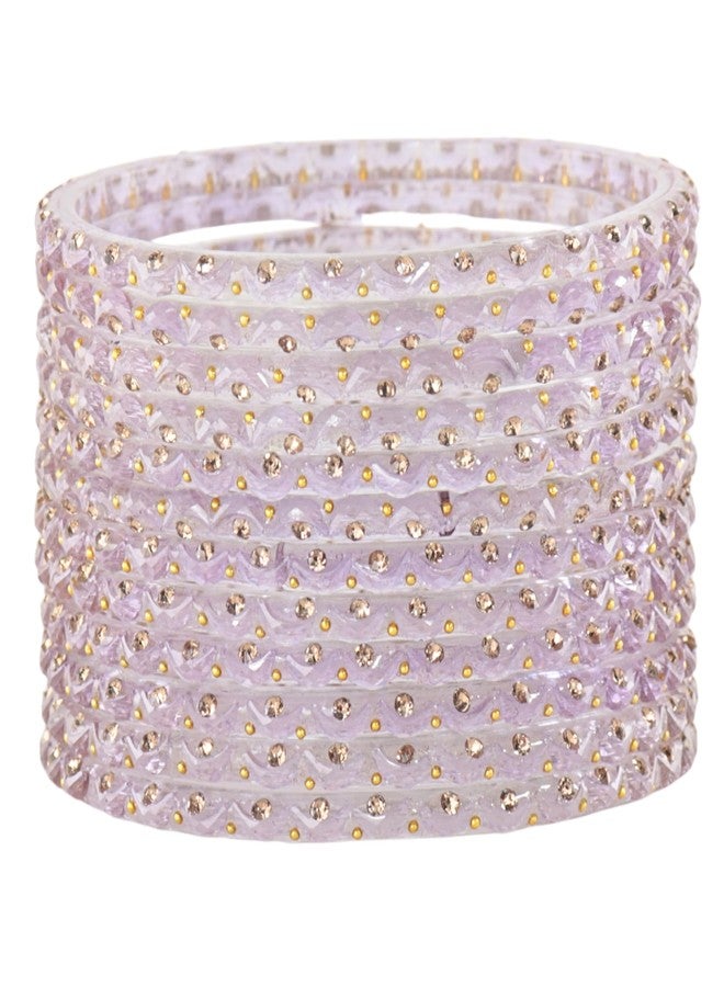 STYOLLO by LAVAZZA Stylish Glass Bangles Studded With Chand Shape Crystal Beads & Zircon Gemstone| wedding party Bangles | Women's Bangles 2.8 | bangal for women-(ABS1-Chand-Lavender-2.8) - Image 2
