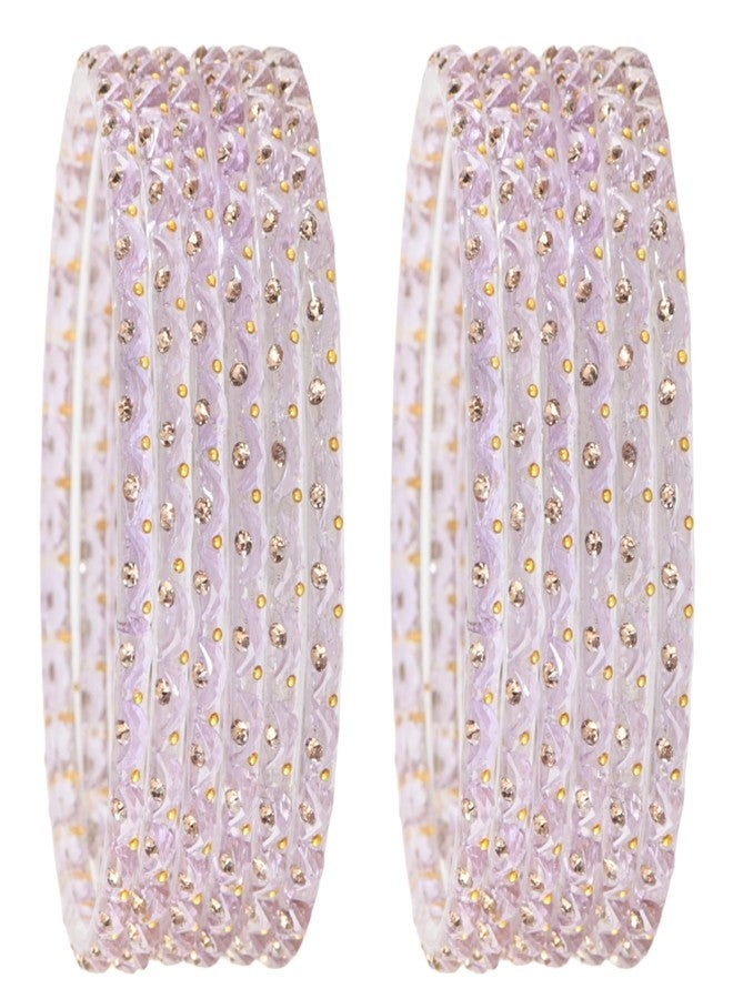 STYOLLO by LAVAZZA Stylish Glass Bangles Studded With Chand Shape Crystal Beads & Zircon Gemstone| wedding party Bangles | Women's Bangles 2.8 | bangal for women-(ABS1-Chand-Lavender-2.8) - Image 1