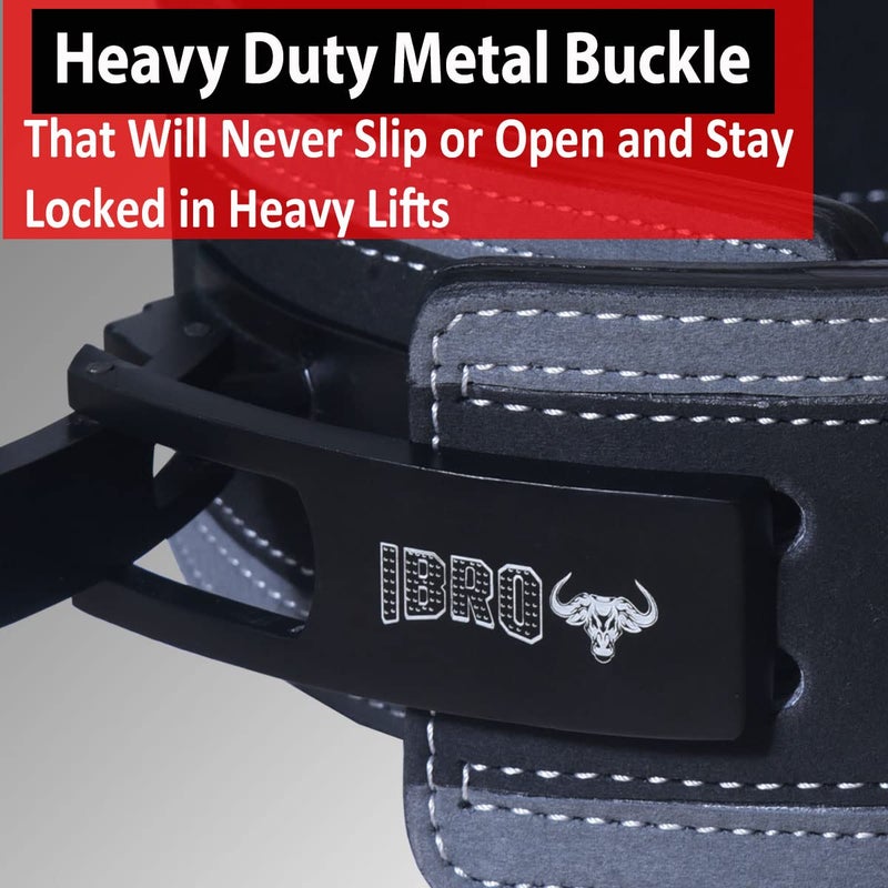 IBRO Powerlifting Lever Gym Belt â€“ Power 13MM Extreme Heavy Duty Genuine Leather Belts - Squats Deadlifts Bodybuilding Weight Lifting IPF Power Lifting Strongman for Men 13mm GreyBlack M - Image 5