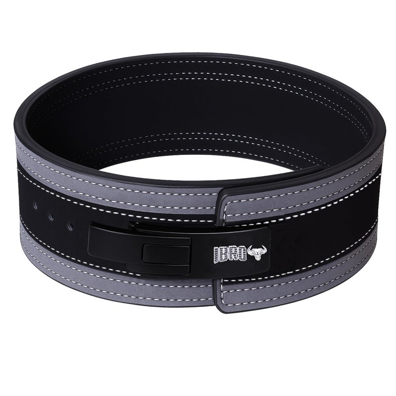 IBRO Powerlifting Lever Gym Belt â€“ Power 13MM Extreme Heavy Duty Genuine Leather Belts - Squats Deadlifts Bodybuilding Weight Lifting IPF Power Lifting Strongman for Men 13mm GreyBlack M - Image 1