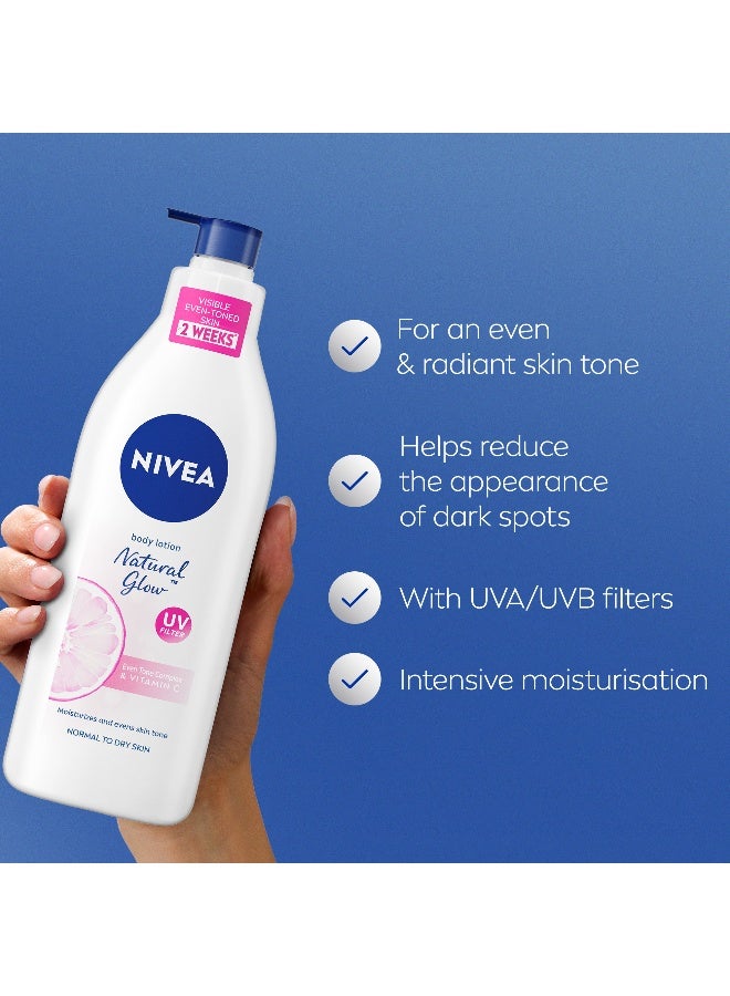 Nivea Body Lotion for Normal to Dry Skin, Natural Glow, with 95% Pure Vitamin C and UV Filter, Moisturizes and Evens Skin Tone - Image 2