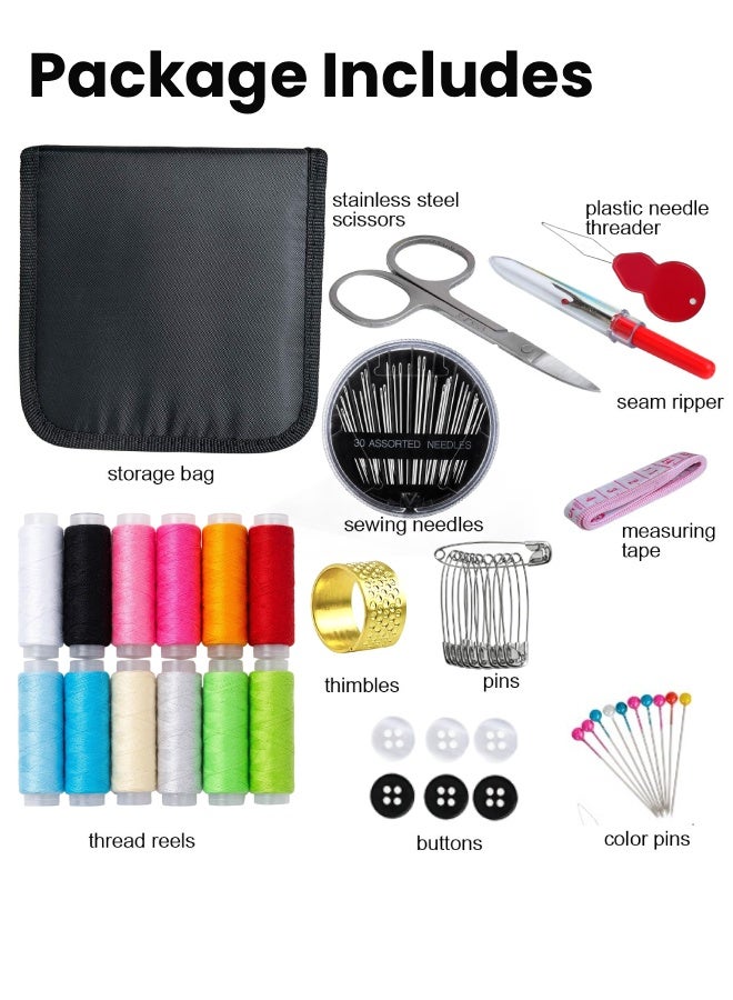 Farahom Mini Sewing Kit, Portable Travel Needle and Thread Kit, 74PCS Emergency Sewing Kit with 12 Thread Reels, 30 Sewing Needles, Oxford Storage Case, Sewing Supplies for Clothing Repair, Home, Travel & Beginners - Image 2