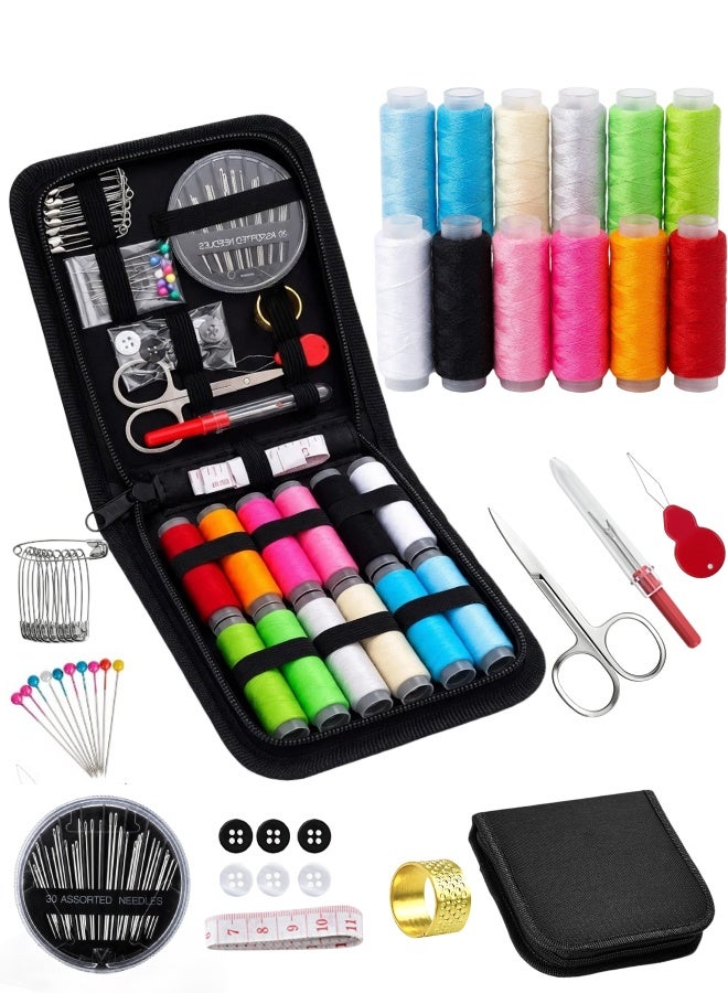 Farahom Mini Sewing Kit, Portable Travel Needle and Thread Kit, 74PCS Emergency Sewing Kit with 12 Thread Reels, 30 Sewing Needles, Oxford Storage Case, Sewing Supplies for Clothing Repair, Home, Travel & Beginners - Image 1