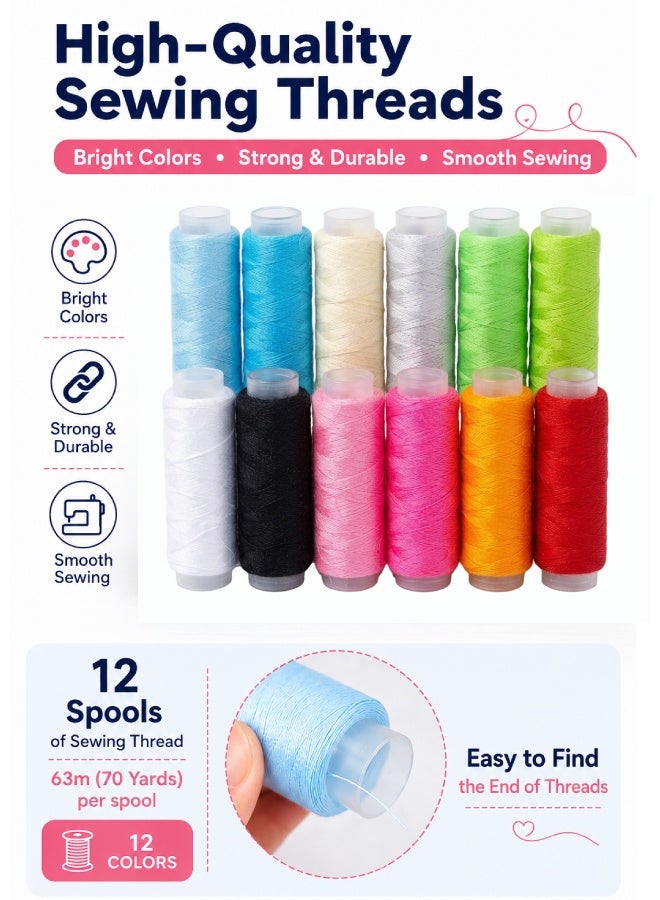 Farahom Mini Sewing Kit, Portable Travel Needle and Thread Kit, 74PCS Emergency Sewing Kit with 12 Thread Reels, 30 Sewing Needles, Oxford Storage Case, Sewing Supplies for Clothing Repair, Home, Travel & Beginners - Image 3
