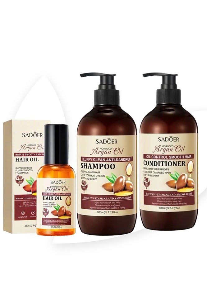 SADOER - Argan Hair Care Set Consisting of Shampoo and Conditioner 500 ml Mask 250 ml and Serum 80 ml Sulfate Free. - Image 1