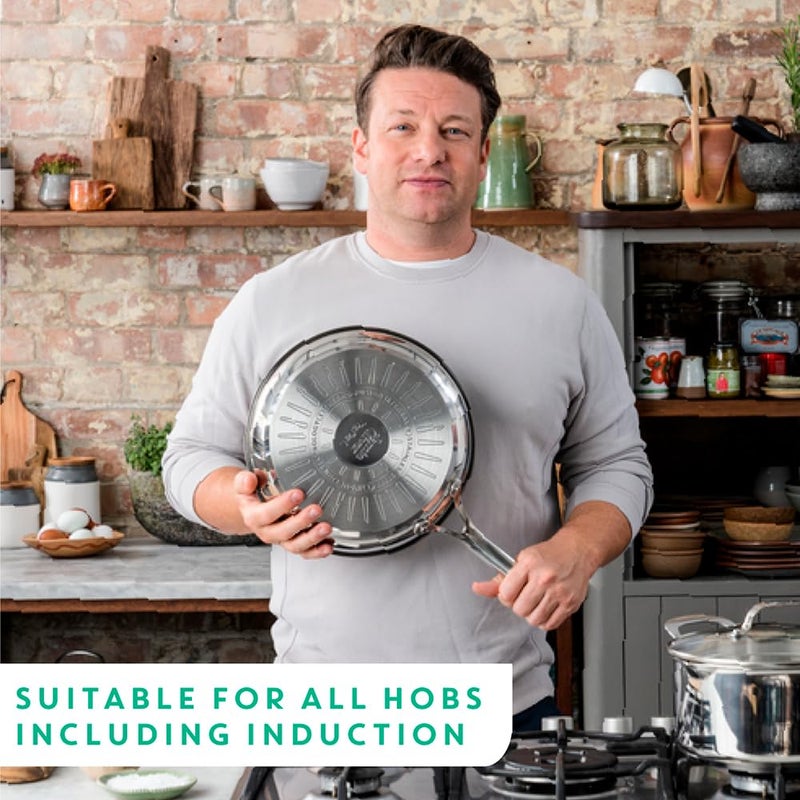 T-fal Tefal x Jamie Oliver Nonstick Coated Stainless Steel Pans 9.5" & 11", Induction Compatible, Oven Safe up to 500Â°F, Chef's Stainless Steel Skillet, Frying Pan, Silver - Image 5