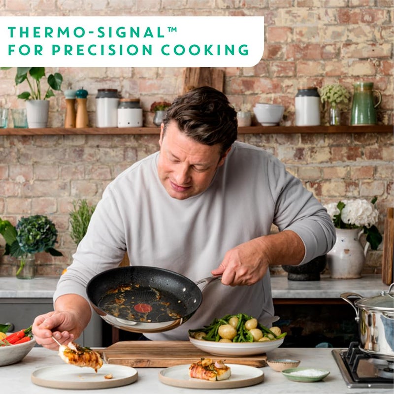 T-fal Tefal x Jamie Oliver Nonstick Coated Stainless Steel Pans 9.5" & 11", Induction Compatible, Oven Safe up to 500Â°F, Chef's Stainless Steel Skillet, Frying Pan, Silver - Image 4