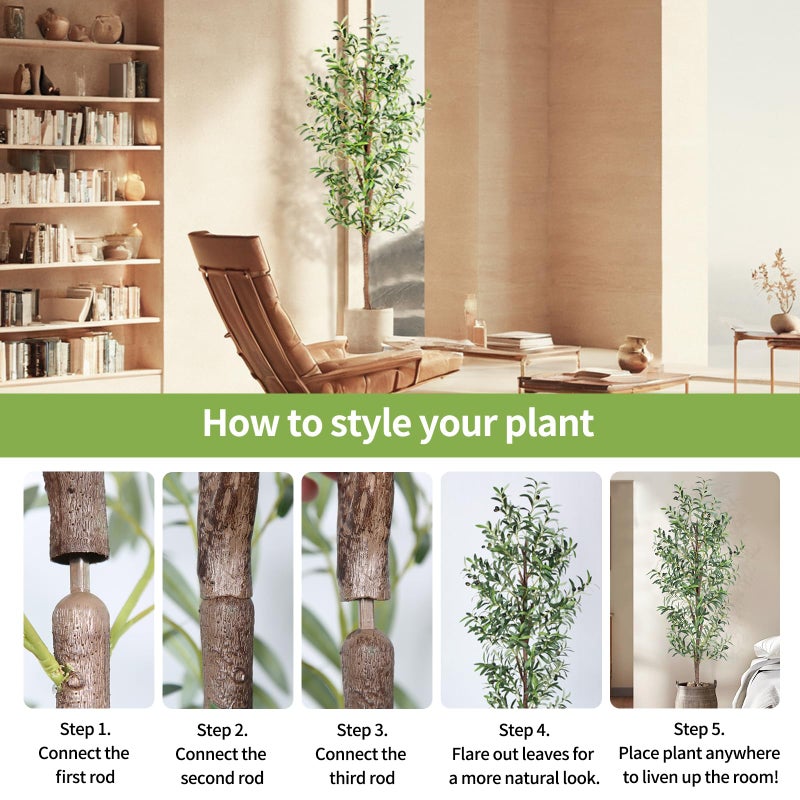 CETRD Artificial Olive Tree, 6FT Tall Faux Olive Trees 72in Outdoor Fake Potted Silk Plant with Trunk and Realistic 648 Leaves and 24 Fruits for Modern Office Home Decor Indoor 2Pack - Image 5