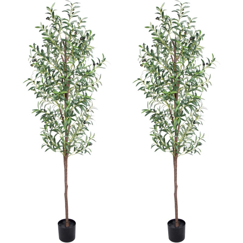 CETRD Artificial Olive Tree, 6FT Tall Faux Olive Trees 72in Outdoor Fake Potted Silk Plant with Trunk and Realistic 648 Leaves and 24 Fruits for Modern Office Home Decor Indoor 2Pack - Image 1