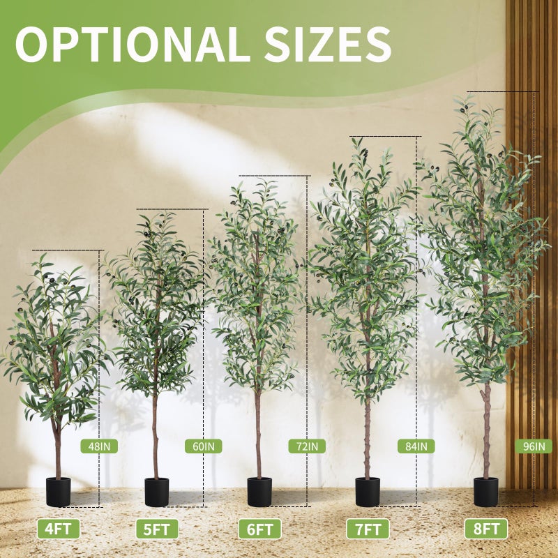 CETRD Artificial Olive Tree, 6FT Tall Faux Olive Trees 72in Outdoor Fake Potted Silk Plant with Trunk and Realistic 648 Leaves and 24 Fruits for Modern Office Home Decor Indoor 2Pack - Image 4