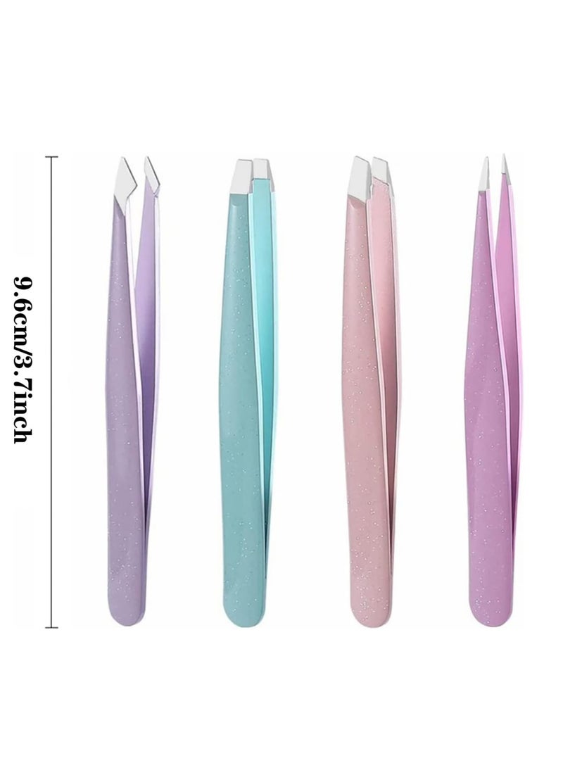 Red Blossom 4 PCS Stainless Steel Tweezers for Eyebrows - Colorful Pack, Pink Tweezers, Travel Case, Great Precision for Facial Hair, Splinter and Ingrown Hair Removal, Men Women Kids  - Image 2