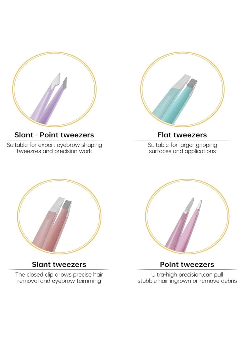 Red Blossom 4 PCS Stainless Steel Tweezers for Eyebrows - Colorful Pack, Pink Tweezers, Travel Case, Great Precision for Facial Hair, Splinter and Ingrown Hair Removal, Men Women Kids  - Image 3