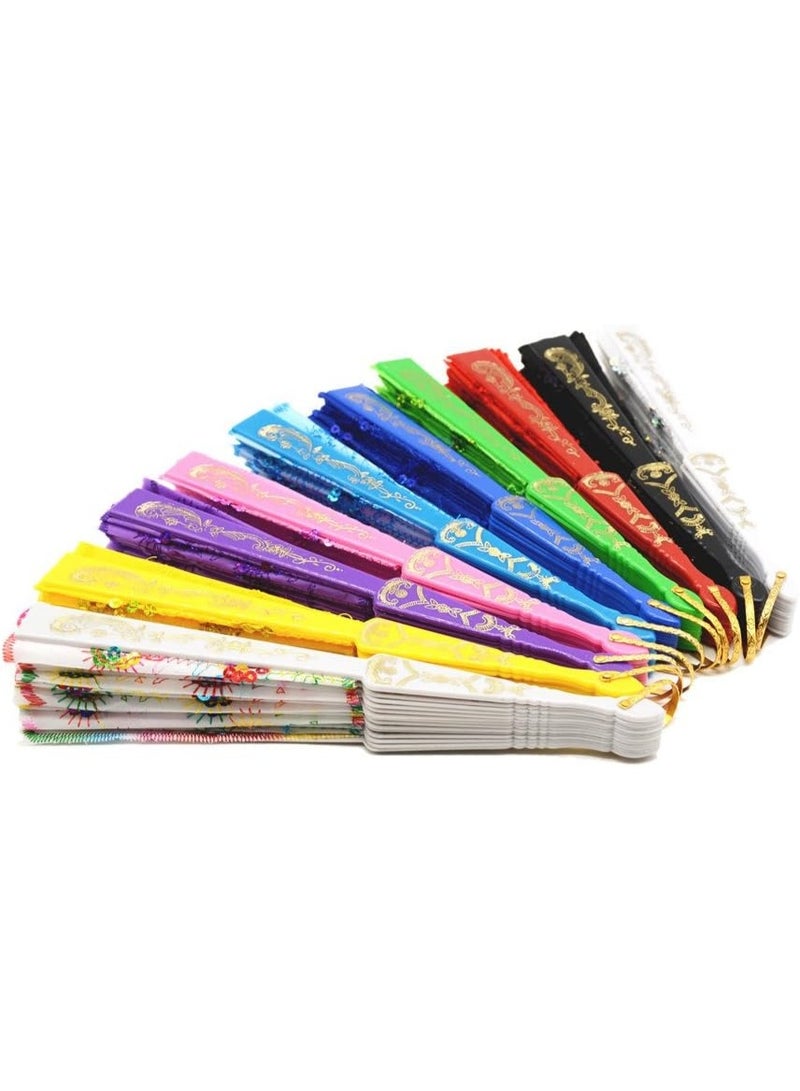 Women's foldable hand fans featuring colorful peacock-tail-inspired designs – classic Spanish-style fans suitable for weddings, décor, and gifts (assorted colors, set of 12). - Image 2