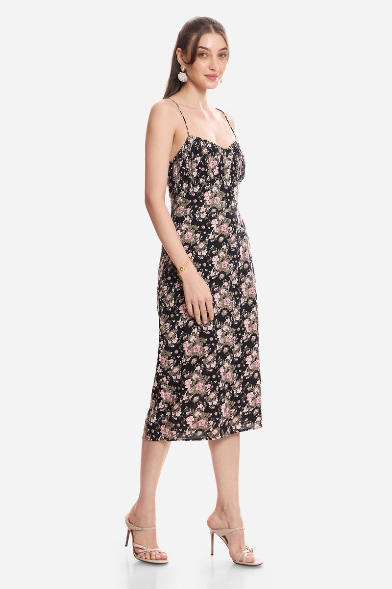 Virgio Floral Cotton Midi Dress With Slit for Women - Image 2