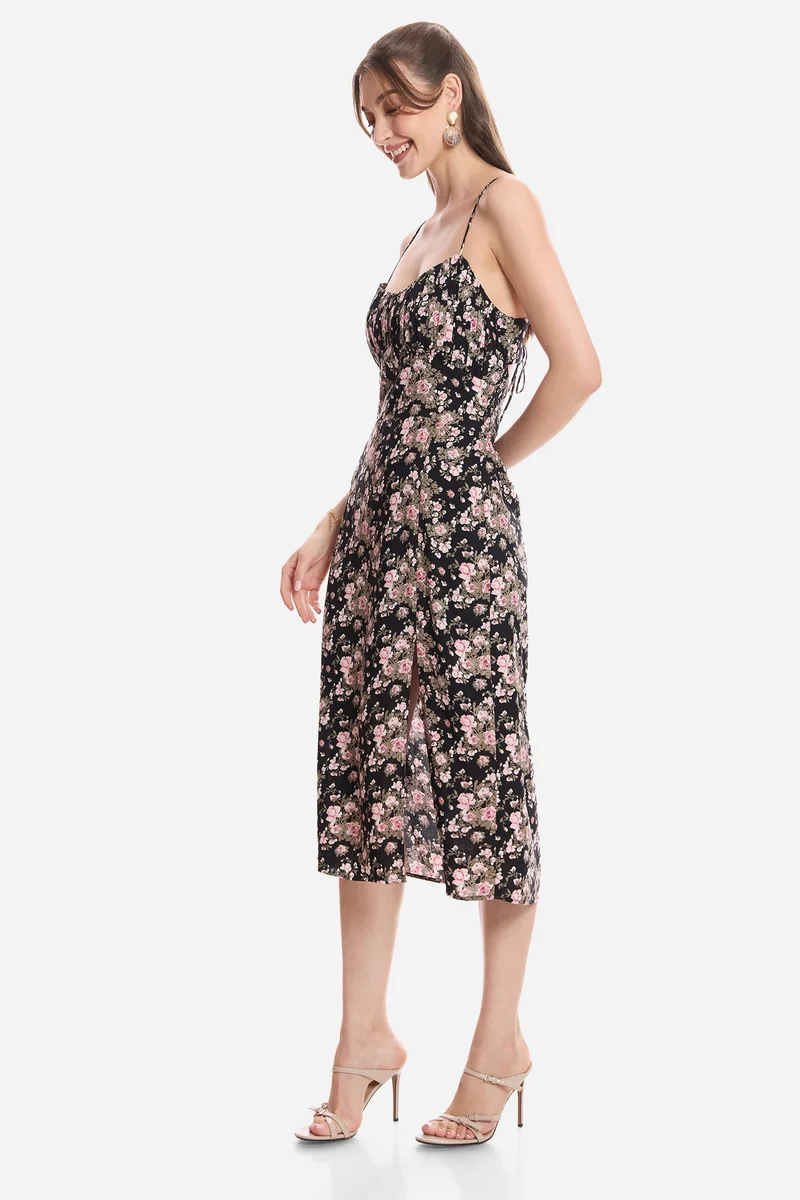 Virgio  Floral Cotton Midi Dress With Slit for Women for Women | Best Price UAE