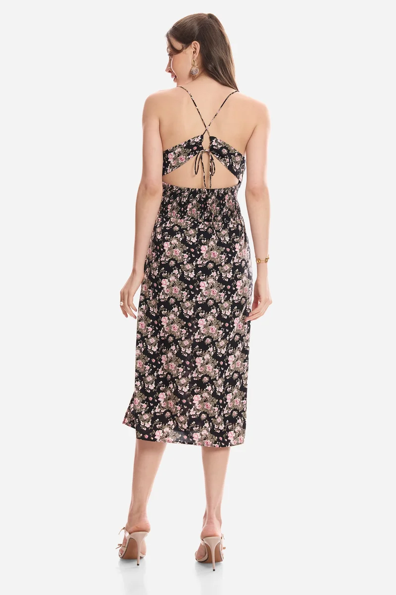 Virgio  Floral Cotton Midi Dress With Slit for Women for Women | Best Price UAE