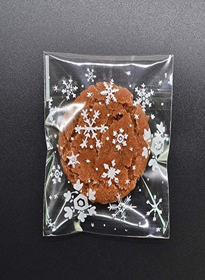 AKOAK 100 Count Resealable Clear Snowflake Bags Sweets Cookies Lollipops Cake Cellophane Bags Packaging Candy Cookie Plastic Bag Wedding Birthday Chrismas Party10cm x 10cm +3cm - Image 2