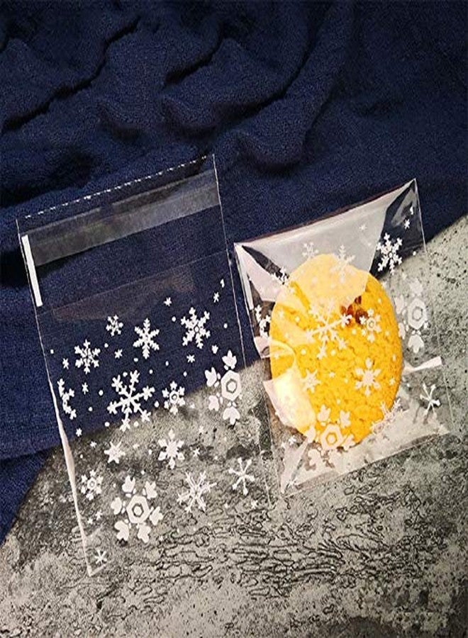 AKOAK 100 Count Resealable Clear Snowflake Bags Sweets Cookies Lollipops Cake Cellophane Bags Packaging Candy Cookie Plastic Bag Wedding Birthday Chrismas Party10cm x 10cm +3cm - Image 3