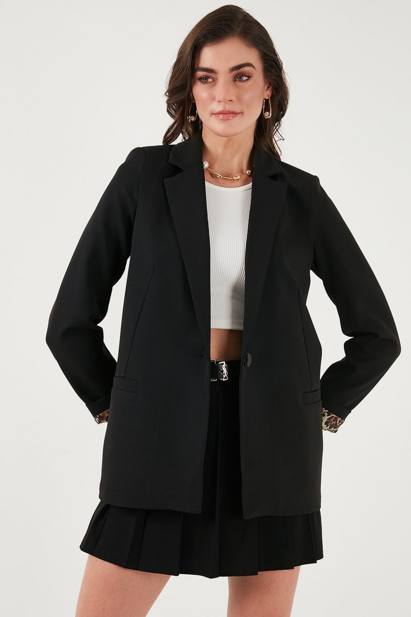 Lela Standard Fit Mono Collar Patterned Lining Detailed Blazer Women's Jacket6524003  - Image 2