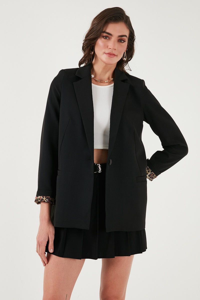 Lela Standard Fit Mono Collar Patterned Lining Detailed Blazer Women's Jacket6524003  - Image 4